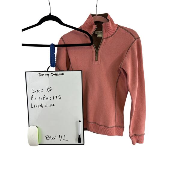 Tommy Bahama Pink/Brown Thick Contrasting Stitch Quarter Zip Pullover Size XS(2) - Picture 6 of 6